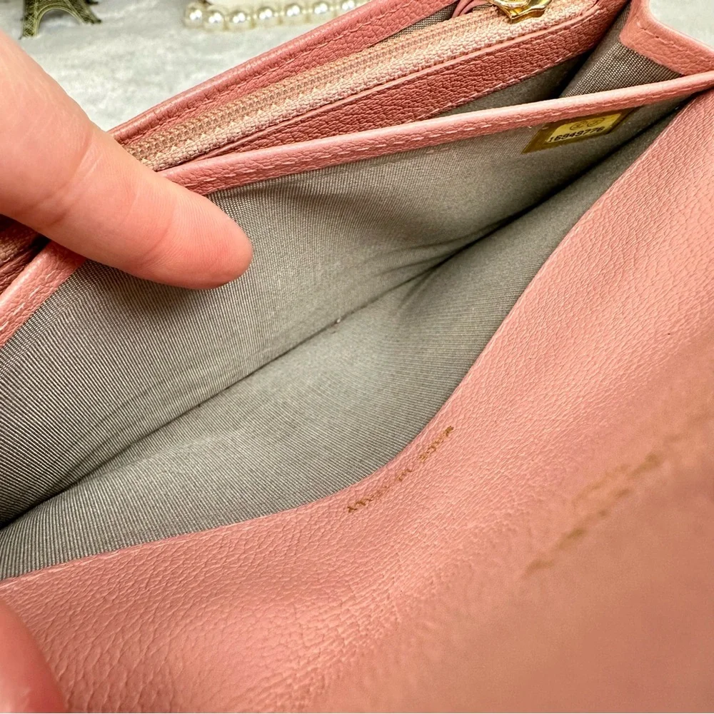 CHANEL WALLET pink leather with Camilla flower and original box BEAUTIFUL WALLET - Picture 11 of 16